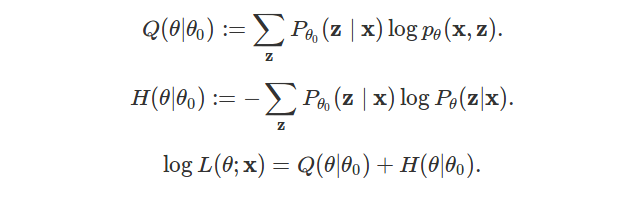 Intro illustration with decomposition of log-likelihood in EM